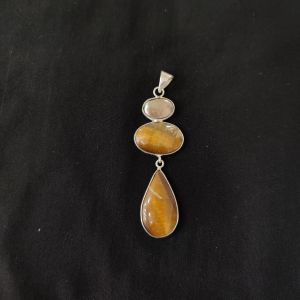 1 Piece Gemstone Pendant Silver Finish | Tiger Eye Centre Pendant 1 to 2.5 Inch | For Necklace Making