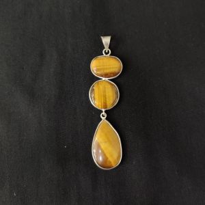 1 Piece Gemstone Pendant Silver Finish | Tiger Eye Centre Pendant 1 to 2.5 Inch | For Necklace Making