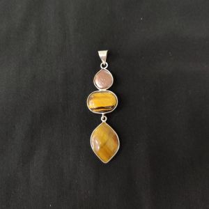 1 Piece Gemstone Pendant Silver Finish | Tiger Eye Centre Pendant 1 to 2.5 Inch | For Necklace Making