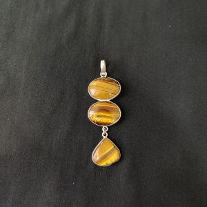 1 Piece Gemstone Pendant Silver Finish | Tiger Eye Centre Pendant 1 to 2.5 Inch | For Necklace Making