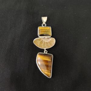 1 Piece Gemstone Pendant Silver Finish | Tiger Eye Centre Pendant 1 to 2.5 Inch | For Necklace Making