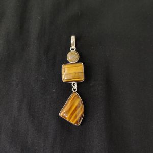 1 Piece Gemstone Pendant Silver Finish | Tiger Eye Centre Pendant 1 to 2.5 Inch | For Necklace Making