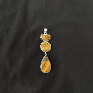 1 Piece Gemstone Pendant Silver Finish | Tiger Eye Centre Pendant 1 to 2.5 Inch | For Necklace Making
