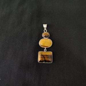 1 Piece Gemstone Pendant Silver Finish | Tiger Eye Centre Pendant 1 to 2.5 Inch | For Necklace Making