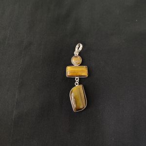 1 Piece Gemstone Pendant Silver Finish | Tiger Eye Centre Pendant 1 to 2.5 Inch | For Necklace Making