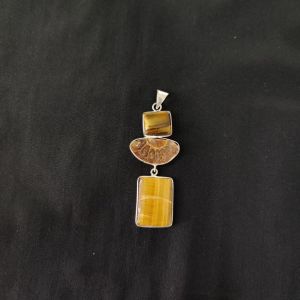 1 Piece Gemstone Pendant Silver Finish | Tiger Eye Centre Pendant 1 to 2.5 Inch | For Necklace Making