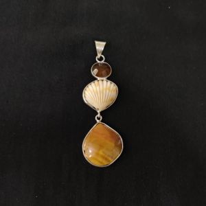 1 Piece Gemstone Pendant Silver Finish | Brown Centre Pendant 1 to 2.5 Inch | For Necklace Making