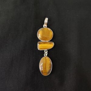 1 Piece Gemstone Pendant Silver Finish | Tiger eye Centre Pendant 1 to 2.5 Inch | For Necklace Making