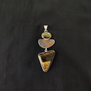 1 Piece Gemstone Pendant Silver Finish | Brown Centre Pendant 1 to 2.5 Inch | For Necklace Making