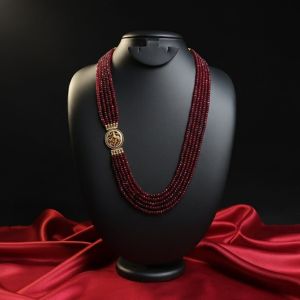 Navrabeads Antique Krishna Side Pendant Necklace with Agate Beads – 5 Layer Beaded Temple Jewellery 22 Inch with Back Rope | Traditional Ethnic Festive Wear