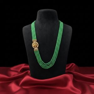Navrabeads Antique Krishna Side Pendant Necklace with Light Green CZ Beads – 22 Inch Traditional Temple Jewellery with Back Rope | Ethnic Festive & Wedding Wear