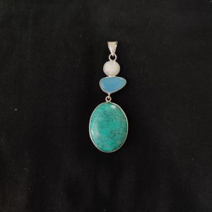 1 Piece Gemstone Pendant Silver Finish | Turquoise Centre Pendant 1 to 2.5 Inch | For Necklace Making