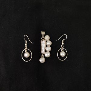 1 Piece Gemstone Pendant With Earring Silver Finish | White Centre Pendant 1 to 2.5 Inch | For Necklace Making