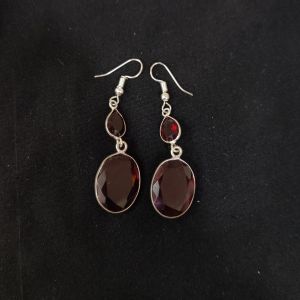 1 Pair Gemstone Fancy Earring Silver Finish | Maroon 1 to 2 Inch 
