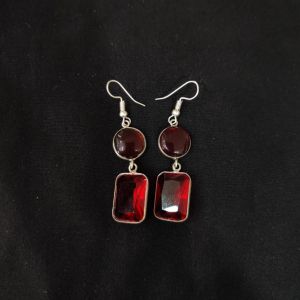 1 Pair Gemstone Fancy Earring Silver Finish | Maroon 1 to 2 Inch 