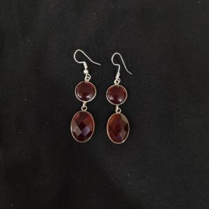 1 Pair Gemstone Fancy Earring Silver Finish | Maroon 1 to 2 Inch 