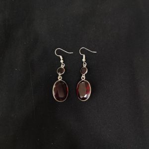 1 Pair Gemstone Fancy Earring Silver Finish | Maroon 1 to 2 Inch 