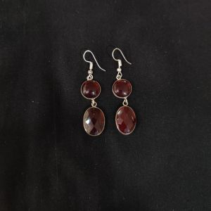 1 Pair Gemstone Fancy Earring Silver Finish | Maroon 1 to 2 Inch 