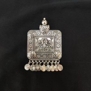 Oxidised pendant with charm drops