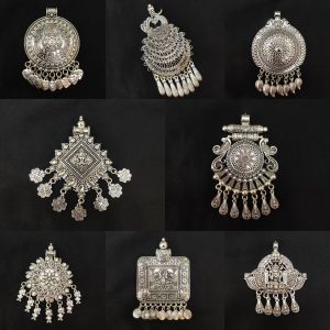 Oxidised pendant with charm drops, Pack of 8 Pendants