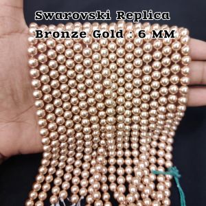6mm Bronze Gold Swarovski Replica Pearls (Good Shine) – Approx 80–82 Beads | 15-Inch String for Jewellery Making