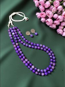 Navrabeads 2 Layer Onyx Finish Bead Necklace – Purple Double Shade 20 Inch with Silver Rope Finish | Stylish Layered Fashion Jewellery for Women, Party & Festive Wear