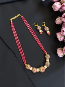 Navrabeads CZ Beads Necklace Set with Victorian Spacers – 18 Inch Gold Hook Finish Beaded Jewellery with Earrings | Elegant Festive, Wedding & Party Wear for Women