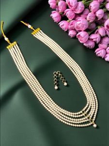 Navrabeads Kundan Pendant Necklace with Swarovski Replica Pearls – 5 Layer Green Beaded Jewellery 20 Inch | Elegant Bridal, Wedding & Festive Wear for Women