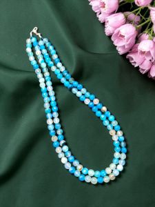 Navrabeads 2 Layer Onyx Finish Bead Necklace – Sky Blue 20 Inch with Silver Hook Finish | Stylish Layered Fashion Jewellery for Women, Party & Festive Wear