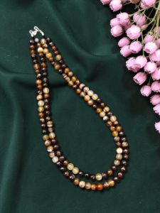 Navrabeads 2 Layer Onyx Finish Bead Necklace – Dark Brown & Black 20 Inch with Silver Hook Finish | Stylish Layered Fashion Jewellery for Women, Party & Festive Wear