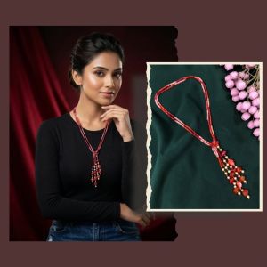  Boho Knot Necklace – Adjustable 2-Line Long Beaded Statement Necklace | Multi-Gem Beads | Wear as Knot Style / Layered Style