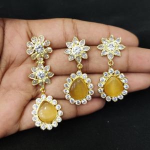 Navrabeads Kundan Pendant Set Yellow – Elegant Traditional Jewellery with Matching Earrings | 2.9x0.58 Inch Pendant, 1.5 Inch Earrings for Wedding & Festive Wear