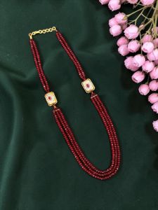 Navrabeads 3 Layer Agate Bead Necklace with Designer Beads – Pinkish Maroon 20 Inch with Gold Hook Finish | Elegant Multi Layer Jewellery for Women, Festive & Party Wear
