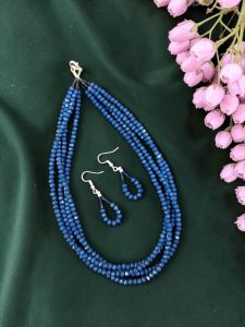 Navrabeads Crystal Bunch Style Necklace Set – Blue 15 Inch with Earrings & Silver Clasp Finish | Elegant Statement Crystal Jewellery for Women, Party & Festive Wear