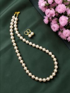 Navrabeads Swarovski Replica Pearl Necklace Set – Cream 20 Inch with Earrings & Gold Hook Finish | Elegant Pearl Jewellery for Women, Party & Festive Wear