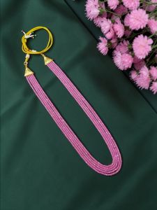 Navrabeads 5 Layer CZ Beads Necklace – Pink 24 Inch with Gold Rope Finish | Elegant Multi Layer Statement Jewellery for Women, Party & Festive Wear