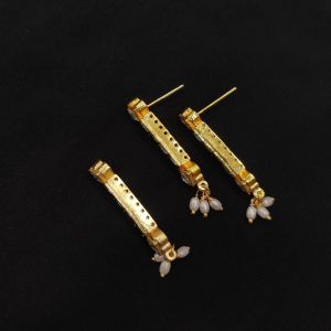 3 piece of Jadau Kundan Charm/Pendant & Earrings with 8 holes on the sides, White