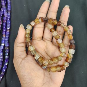 Natural Square Agate Beads, 8mm, Brown (Double Shade)
