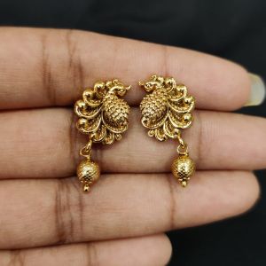 Antique Gold Finish Peacock Earrings