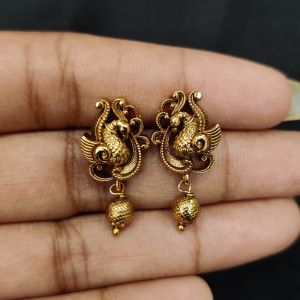 Antique Gold Finish Peacock Earrings