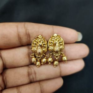 Antique Gold Finish Peacock Earrings