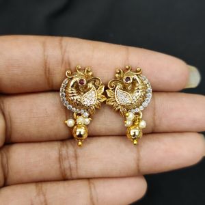 Antique Gold Finish Peacock Earrings