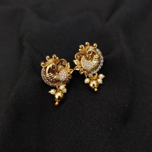 Antique Gold Finish Peacock Earrings