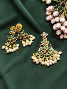 Navrabeads Kemp Pendant Set in Pink & Green with Matching Earrings for Jewellery Making