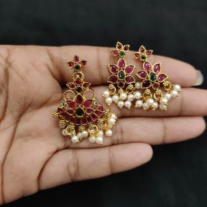 Navrabeads Kemp Pendant Set in Pink & Green with Matching Earrings for Jewellery Making