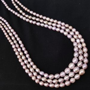 Navrabeads 15 Inch String PURPLISH PINK Graduated Freshwater Pearls for Jewellery Making, Natural Cultured Pearls for Necklaces, Earrings & DIY Designs 8×4mm (Approx 55–58 Pearls)