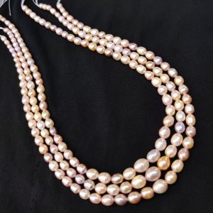 Navrabeads 15 Inch String PEACH DOUBLE SHADE Graduated Freshwater Pearls for Jewellery Making, Natural Cultured Pearls for Necklaces, Earrings & DIY Designs 8×4mm (Approx 55–58 Pearls)