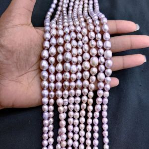 Navrabeads 15 Inch String PURPLISH PINK Graduated Freshwater Pearls for Jewellery Making, Natural Cultured Pearls for Necklaces, Earrings & DIY Designs 8×4mm (Approx 55–58 Pearls)