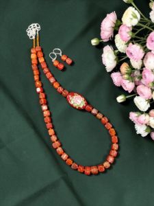 Navrabeads 20-Inch Peacock Blue Aquare Sgates Necklace with Japanese Tablet Accents & Hook Earrings