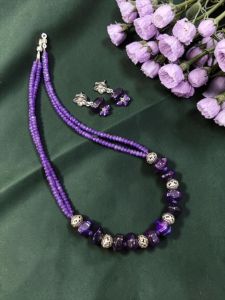 Navrabeads 20-Inch Peacock Blue Aquare Sgates Necklace with Japanese Tablet Accents & Hook Earrings